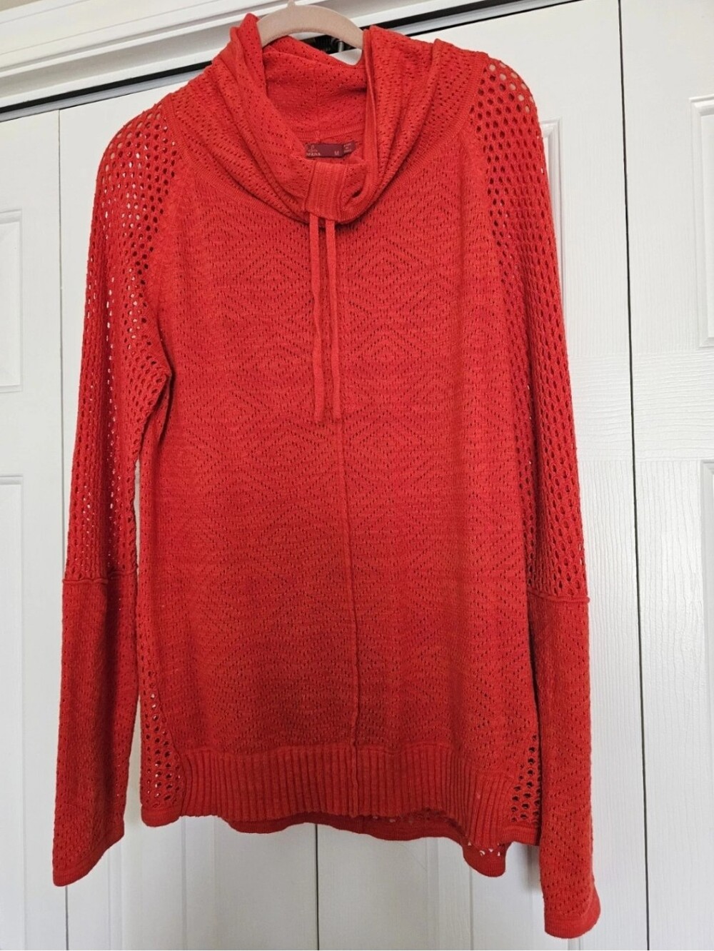 Prana Open Knit Cowl Neck Drawstring Lightweight Sweater Size Medium